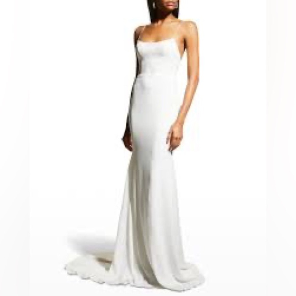 Alex Perry Women's White Kyle Sleeveless Trumpet Gown Dress Size UK14 US10